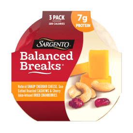 Sargento® Balanced Breaks®  Sharp Cheddar Natural Cheese, Sea-Salted Roasted Cashews and Cherry Juice-Infused Dried Cranberries Snack Kit, 3-Pack