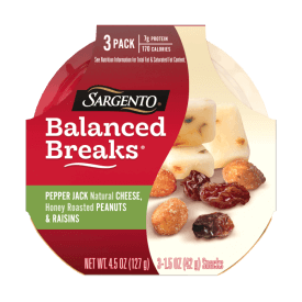 Sargento® Balanced Breaks® Natural Pepper Jack Cheese, Honey Roasted Peanuts and Raisins Snack Kit, 3-Pack