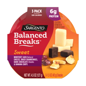 Sargento® Sweet Balanced Breaks®  Monterey Jack Natural Cheese, Dried Cranberries, Dark Chocolate Chunks & Banana Chips Snack Kit, 3-Pack
