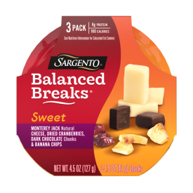 Sargento® Sweet Balanced Breaks® Natural Monterey Jack Cheese, Dried Cranberries, Dark Chocolate Chunks & Banana Chips Snack Kit, 3-Pack