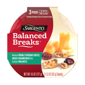 Sargento® Balanced Breaks® Natural Double Cheddar Cheese, Dried Cranberries and Salted Walnuts Snack Kit, 3-Pack