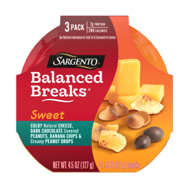 Sargento® Sweet Balanced Breaks® Natural Colby Cheese, Dark Chocolate Covered Peanuts, Banana Chips and Creamy Peanut Drops Snack Kit, 3-Pack