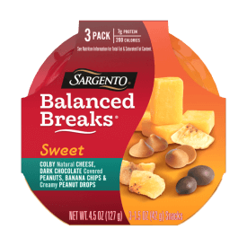 Sargento® Sweet Balanced Breaks® Natural Colby Cheese, Dark Chocolate Covered Peanuts, Banana Chips and Creamy Peanut Drops Snack Kit, 3-Pack