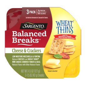 Sargento® Balanced Breaks® Cheese & Crackers, Natural Low Moisture Mozzarella & Fontina Cheese and WHEAT THINS® Mini Snacks Sundried Tomato & Basil Natural Flavor With Other Natural Flavor Snack Kit, 3-Pack