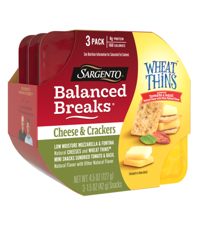 Balanced Breaks Cheese Crackers Low Moisture Mozzarella Fontina Natural Cheeses and WHEAT THINS Mini Snacks Sundried Tomato Basil Natural Flavor With Other Natural Flavor Snack Kit 3 Pack Sargento