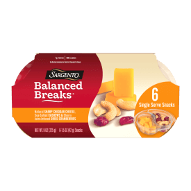 Sargento® Balanced Breaks® Natural Sharp Cheddar Cheese, Sea-Salted Cashews and Cherry Juice-Infused Dried Cranberries Snack Kit, 6-Pack