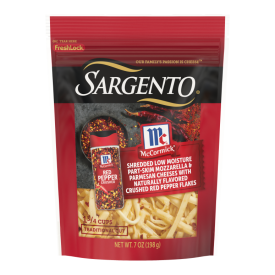 Sargento® McCormick® Natural Mozzarella & Parmesan Shredded Cheeses with Crushed Red Pepper, Traditional Cut, 7 oz.