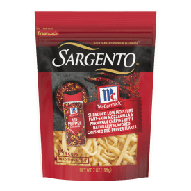 Sargento® McCormick® Natural Mozzarella & Parmesan Shredded Cheeses with Crushed Red Pepper, Traditional Cut, 7 oz.