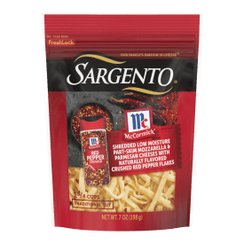 Sargento® McCormick® Natural Mozzarella & Parmesan Shredded Cheeses with Crushed Red Pepper, Traditional Cut, 7 oz