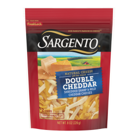 Sargento® Natural Double Cheddar Shredded Cheese, Traditional Cut, 8 oz.